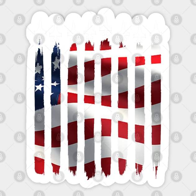 Fighter Jet Airplane USA Flag 4th Of July Patriotic Sticker by masterpiecesai